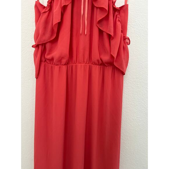 BCBG Pink Chiffon Halter Maxi Dress Womens Medium Event Wedding Coquette Ruffled - Picture 8 of 16